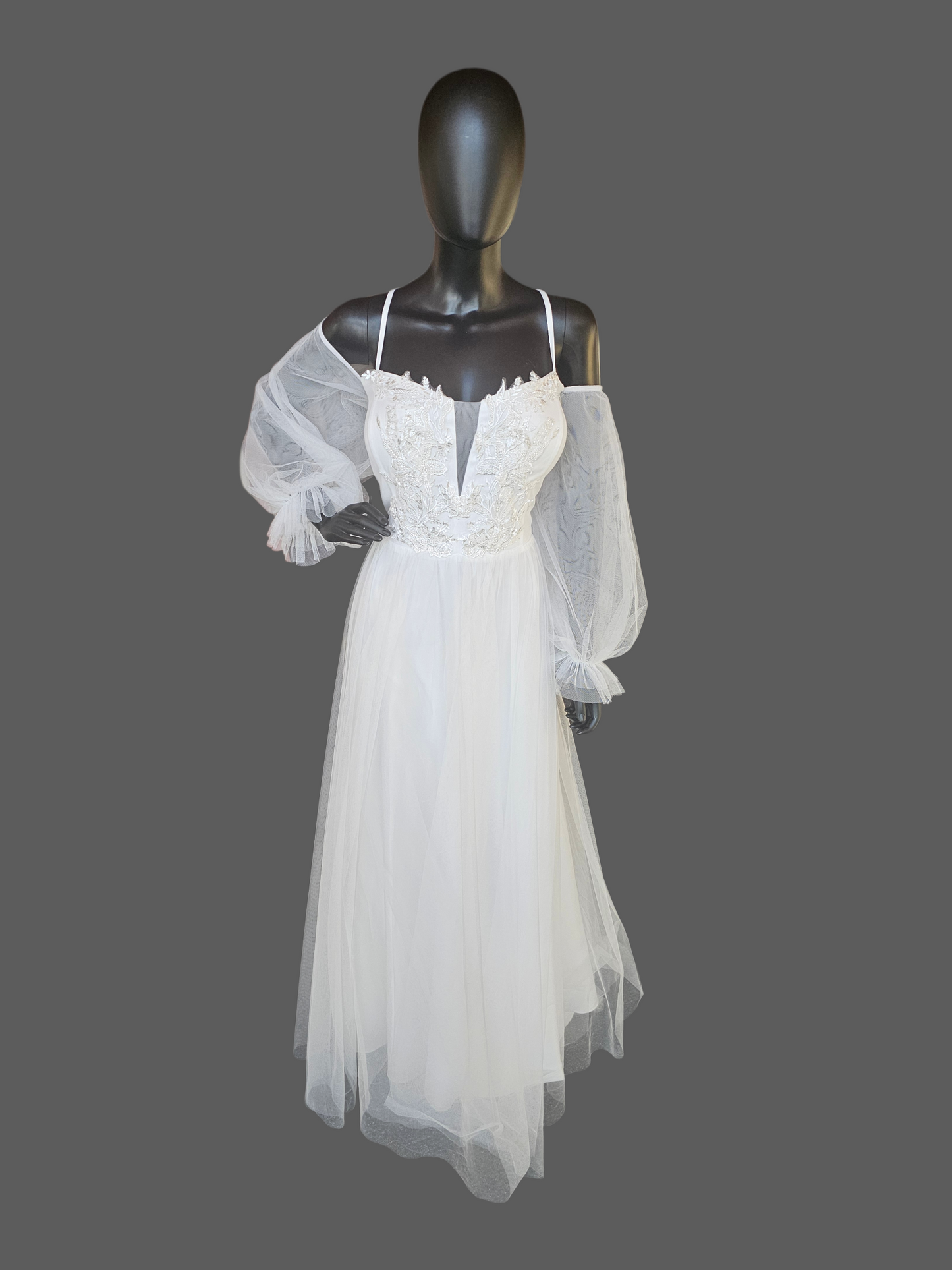 White Off Shoulder Sleeve Plunge Boho Wedding Gown  - Ever Pretty