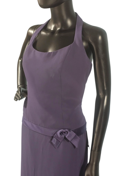 Purple Chiffon Drop Waist Halter Dress - After Six
