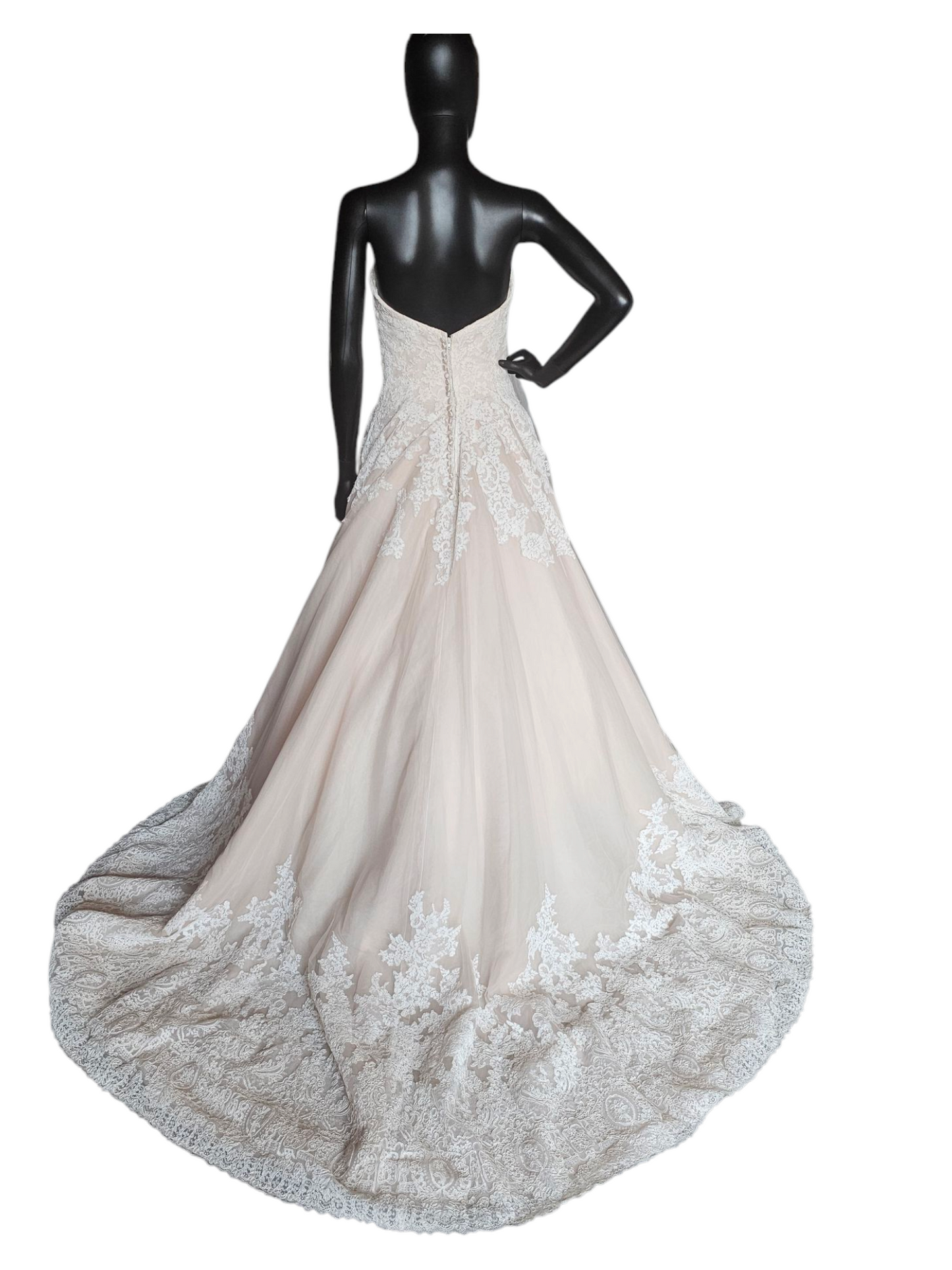 Blush/Ivory Lace Applique Ballgown Bridal Dress - Mori Lee