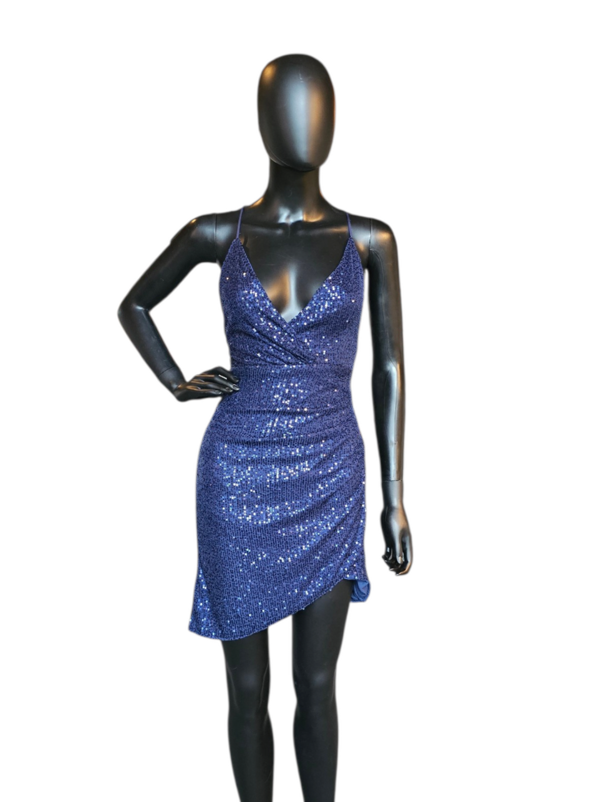 Navy Sequin Bodycon Open Back Homecoming Dress