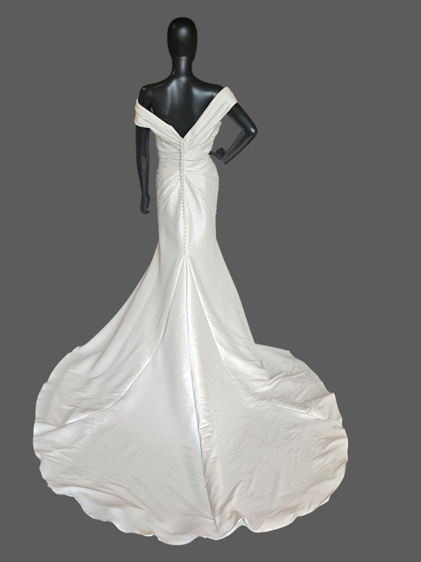 Ivory Mikado Off-Shoulder Fit/Flare Wedding Gown NWOT - Mori Lee