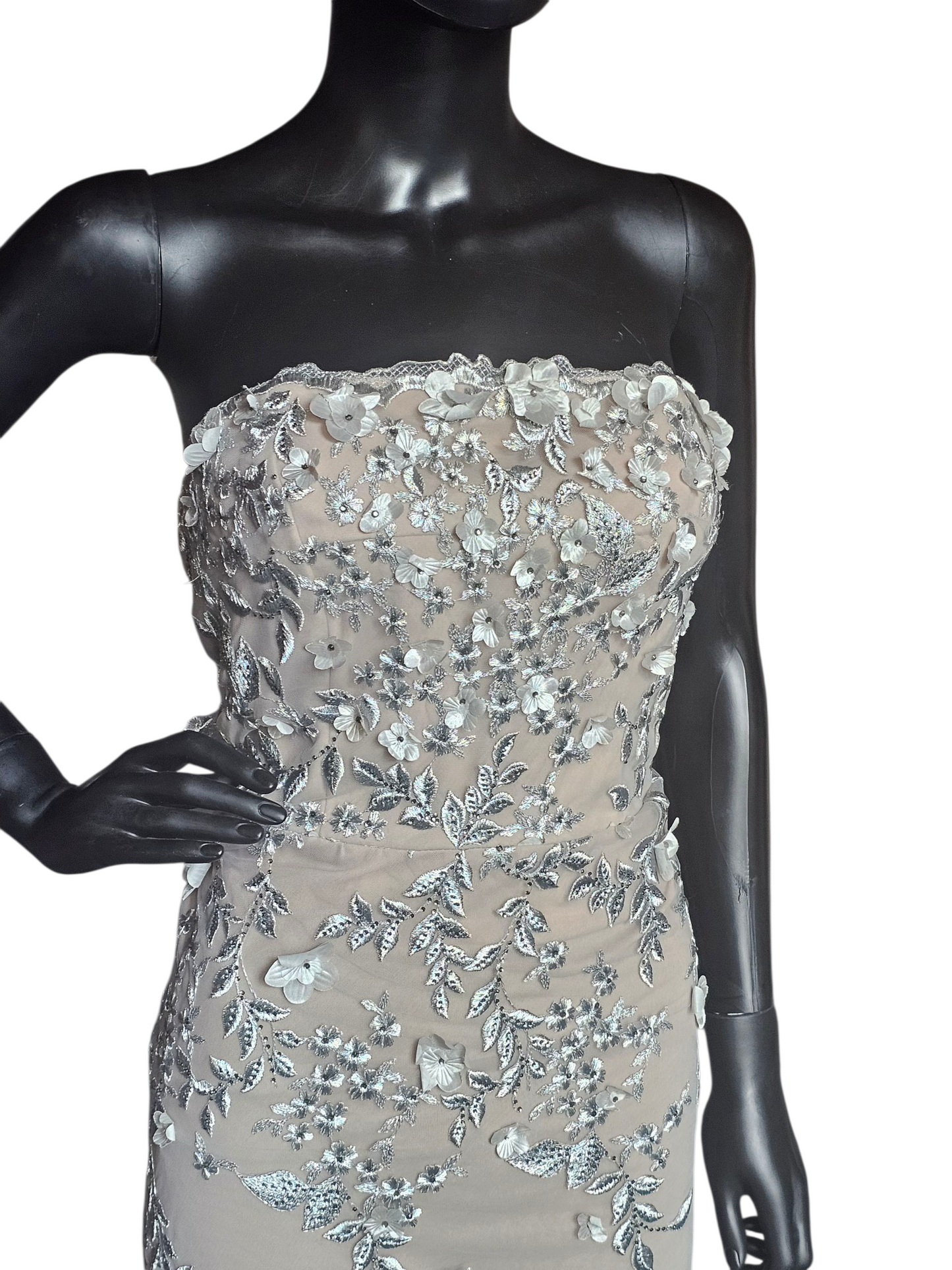 Silver/Nude 3D Floral Detail Fit/Flare Dress - Montage