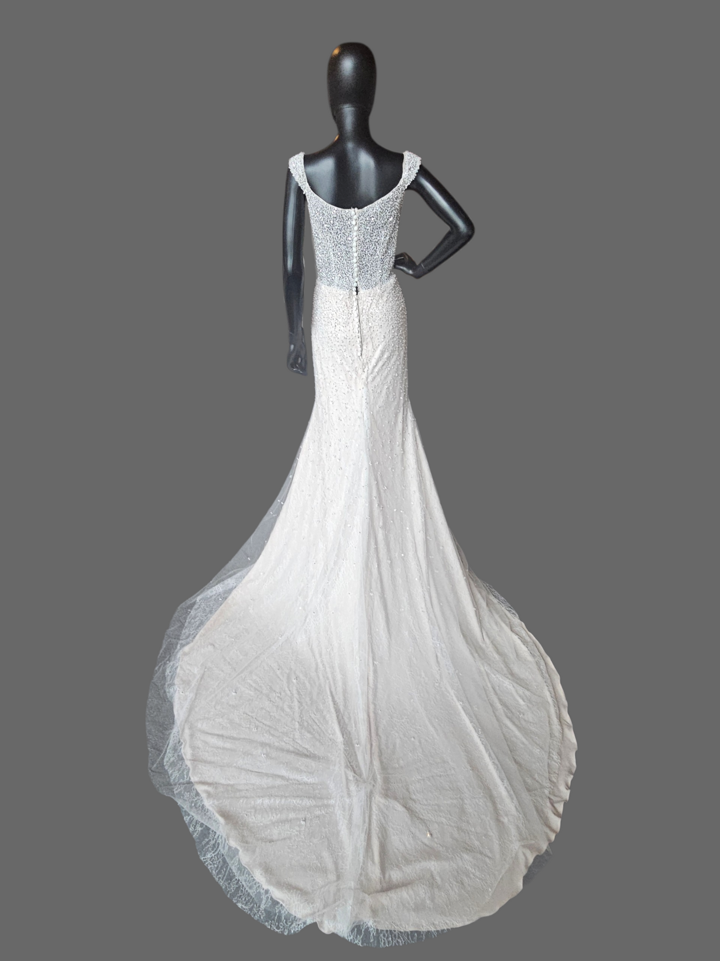 Blush V-Neck Pearl Fitted Wedding Gown - Mori Lee