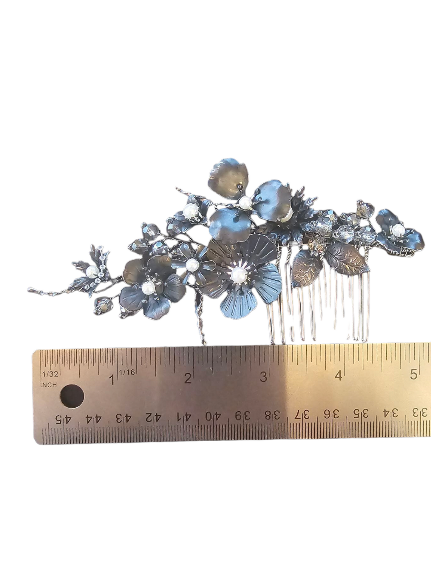 Gunmetal Floral/Pearl Hair Comb - Marionat