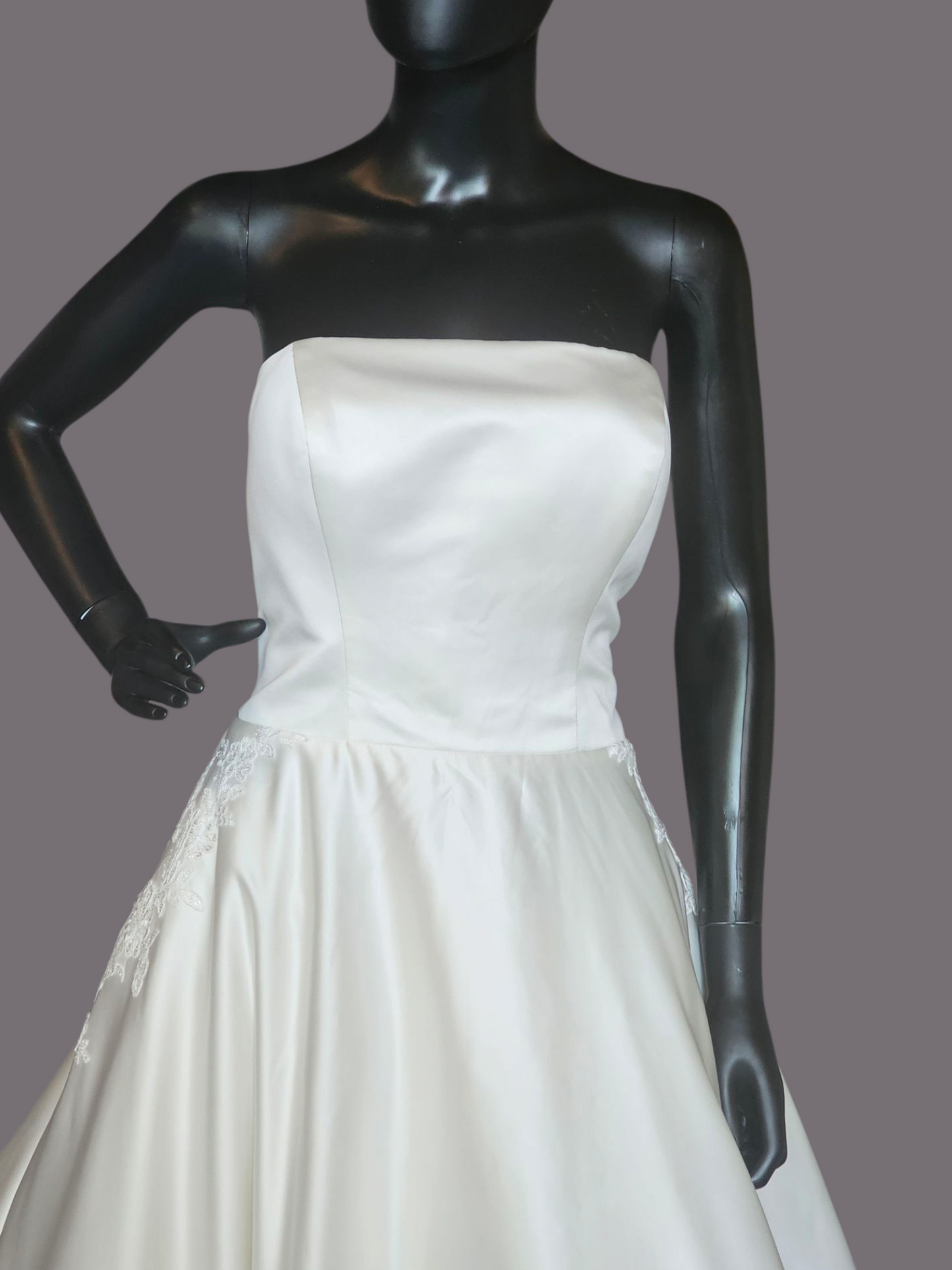 Strapless A-Line Ivory Satin with Scalloped Hem Detail -  Morilee