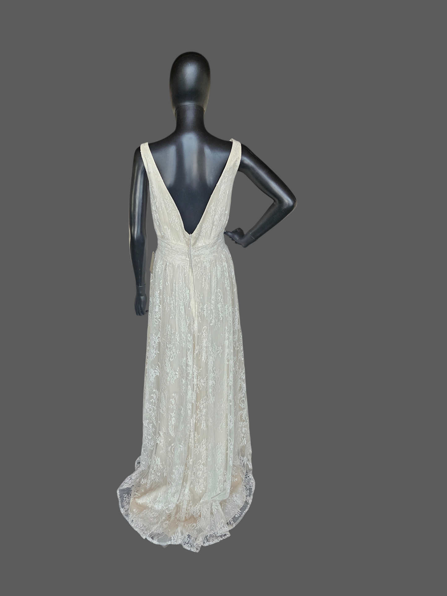 Ivory/Champagne Lace V-Neck Wedding Gown - Da Vinci