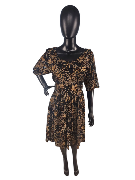 Black and Gold Floral Shimmer Cocktail Dress / Party Dress - Plenty Dresses by Tracy Reese