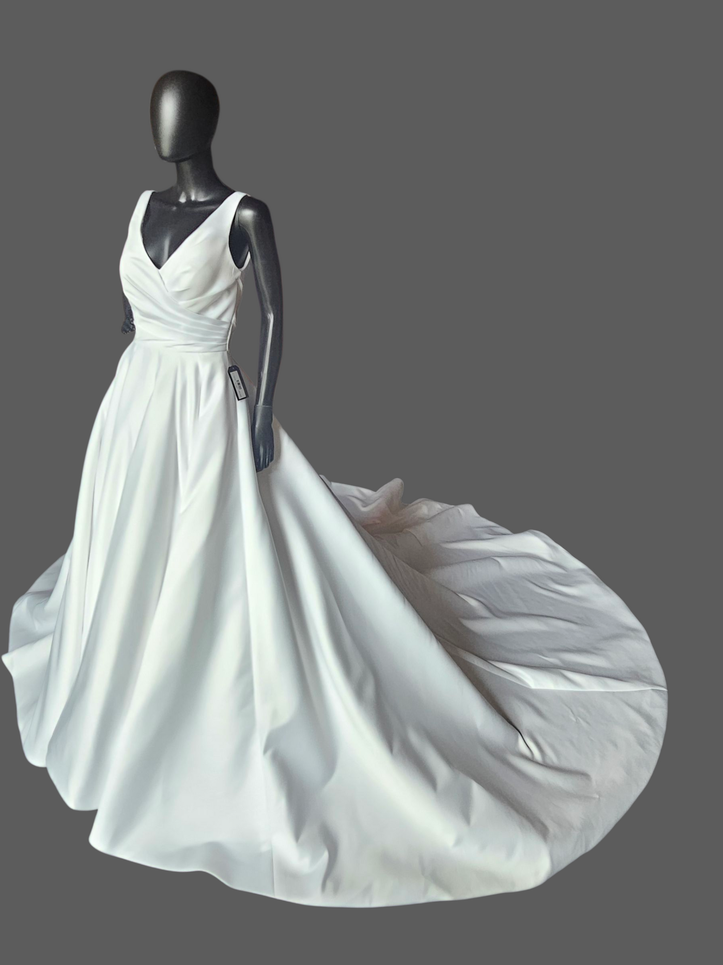 White Satin Minimalist V-Neck A-Line Wedding Gown - Da Vinci