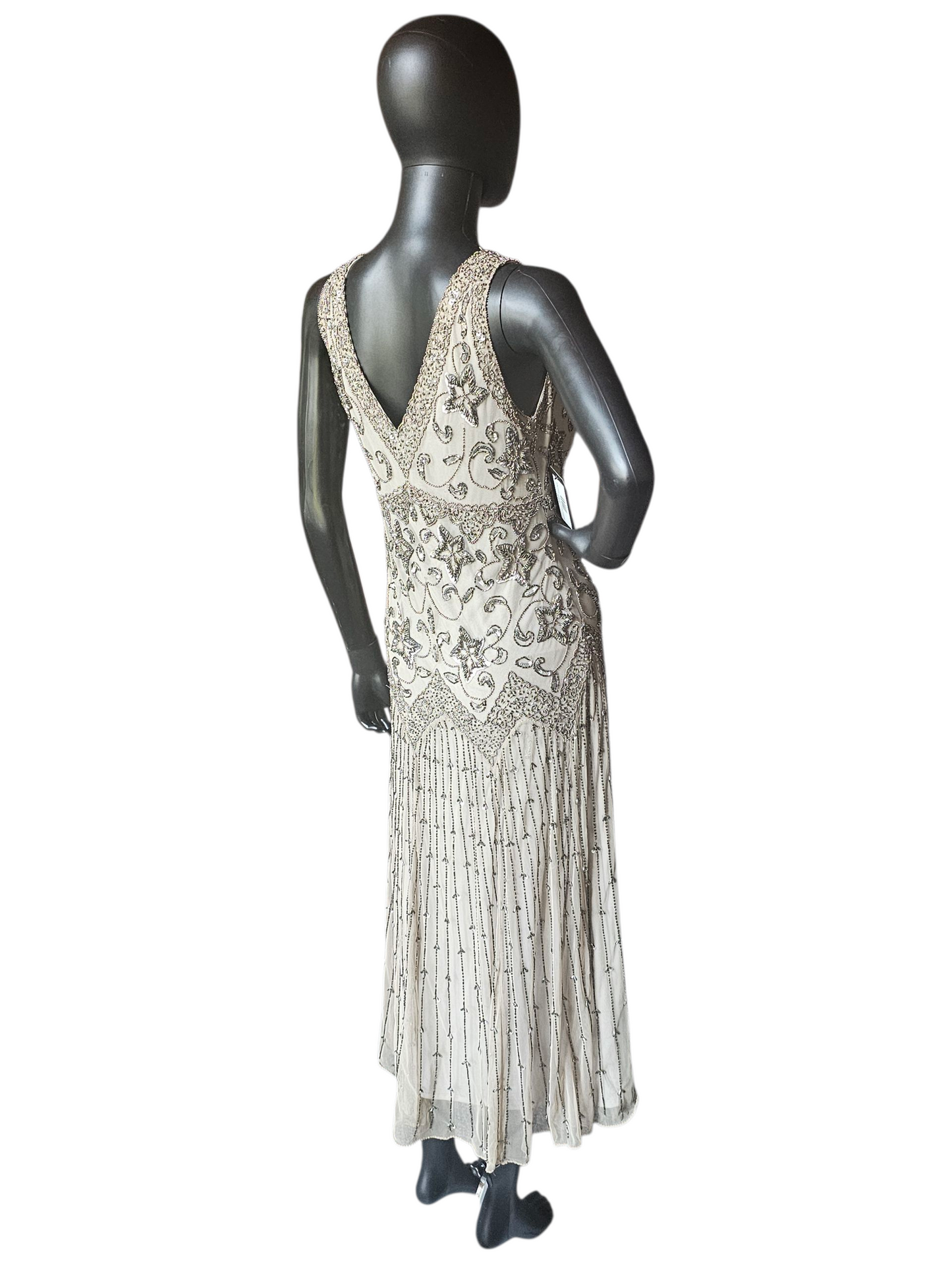 Sage Green/Metallic Beaded Drop Waist Party Dress - Pissaro Nights