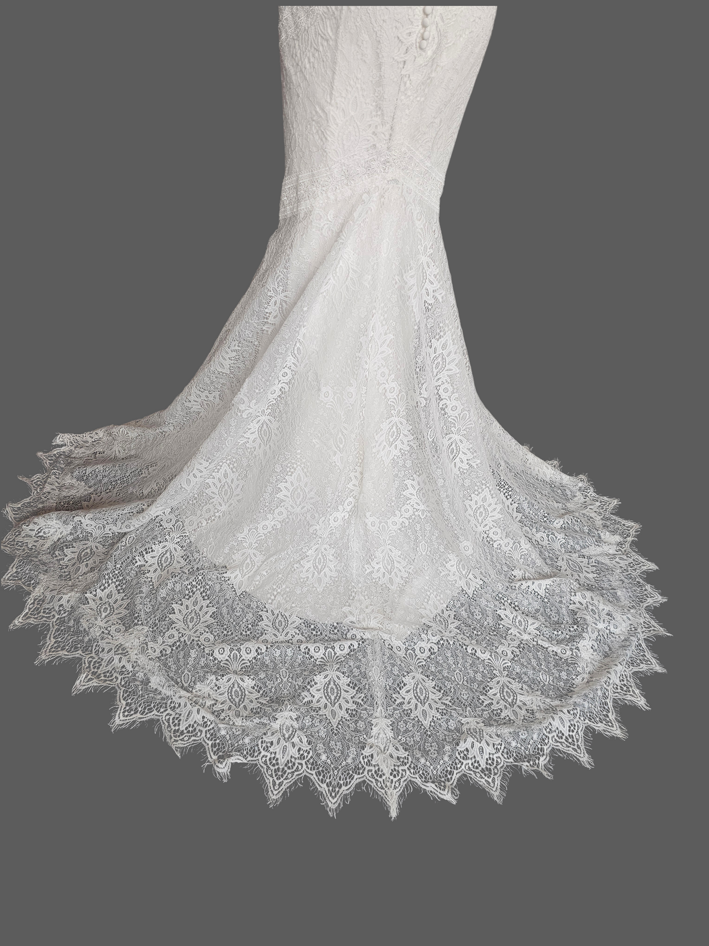 Boatneck Lace Ivory Fit/Flare Boho Wedding Gown - Lillian West