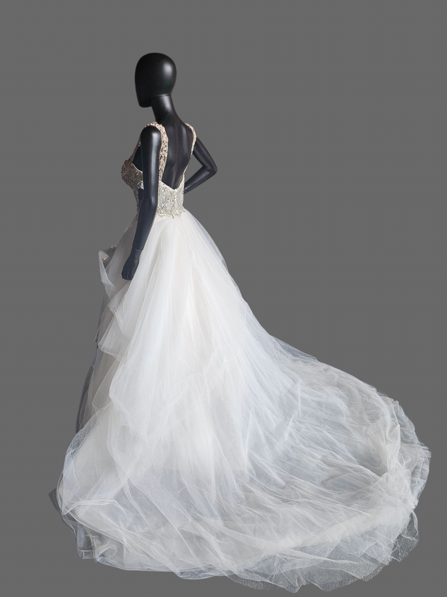 Silver Crystal/Glitter Tulle Ballgown Wedding Gown - Lucia