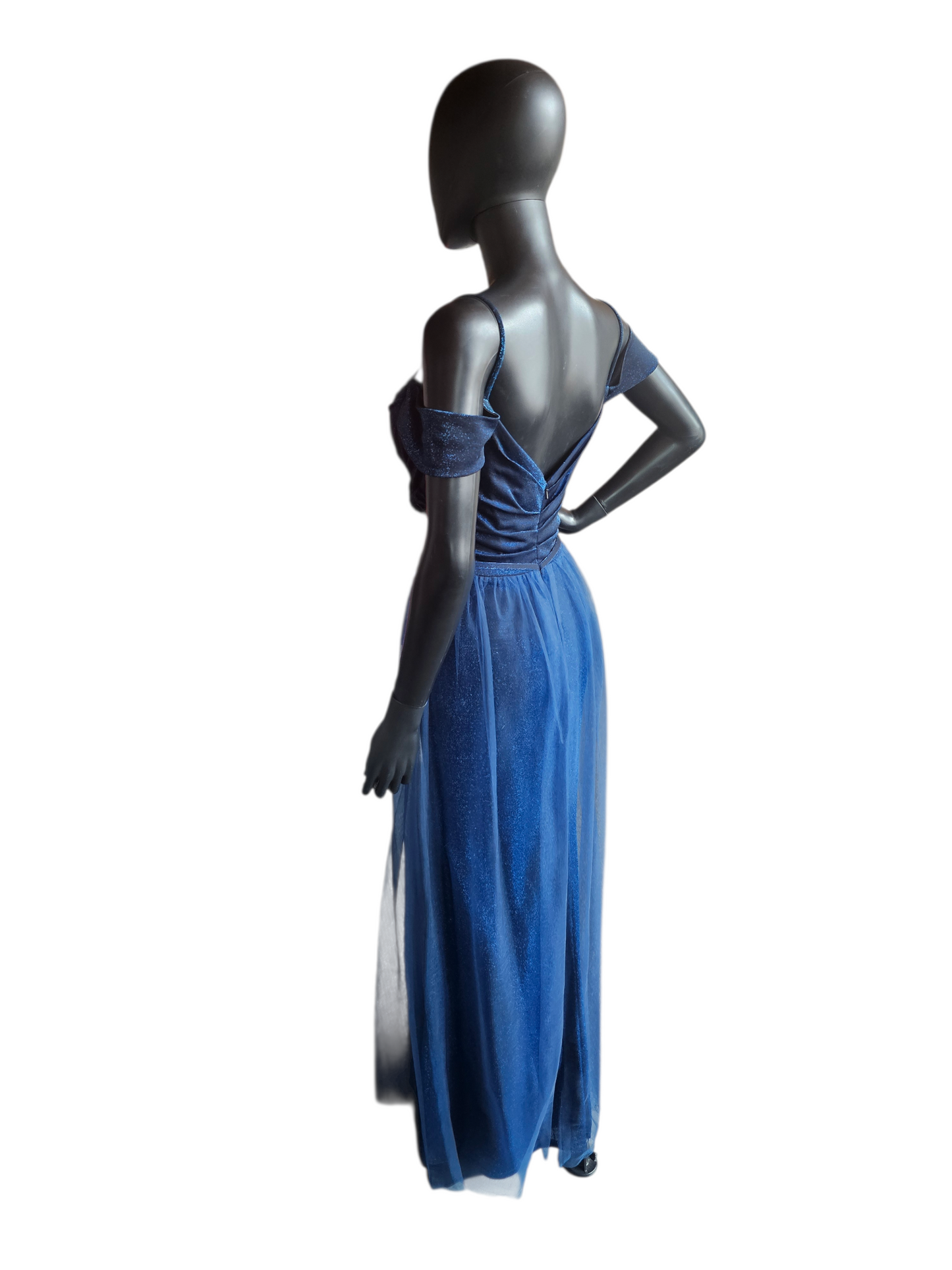 Blue Glitter Off Shoulder A-Line Formal Dress - Da Vinci