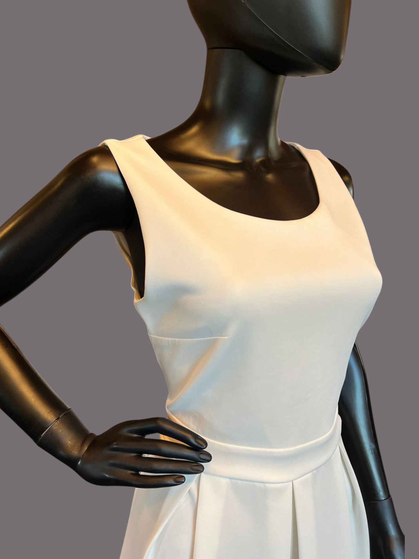 White Satin Pleated Full Skirt Cocktail Dress