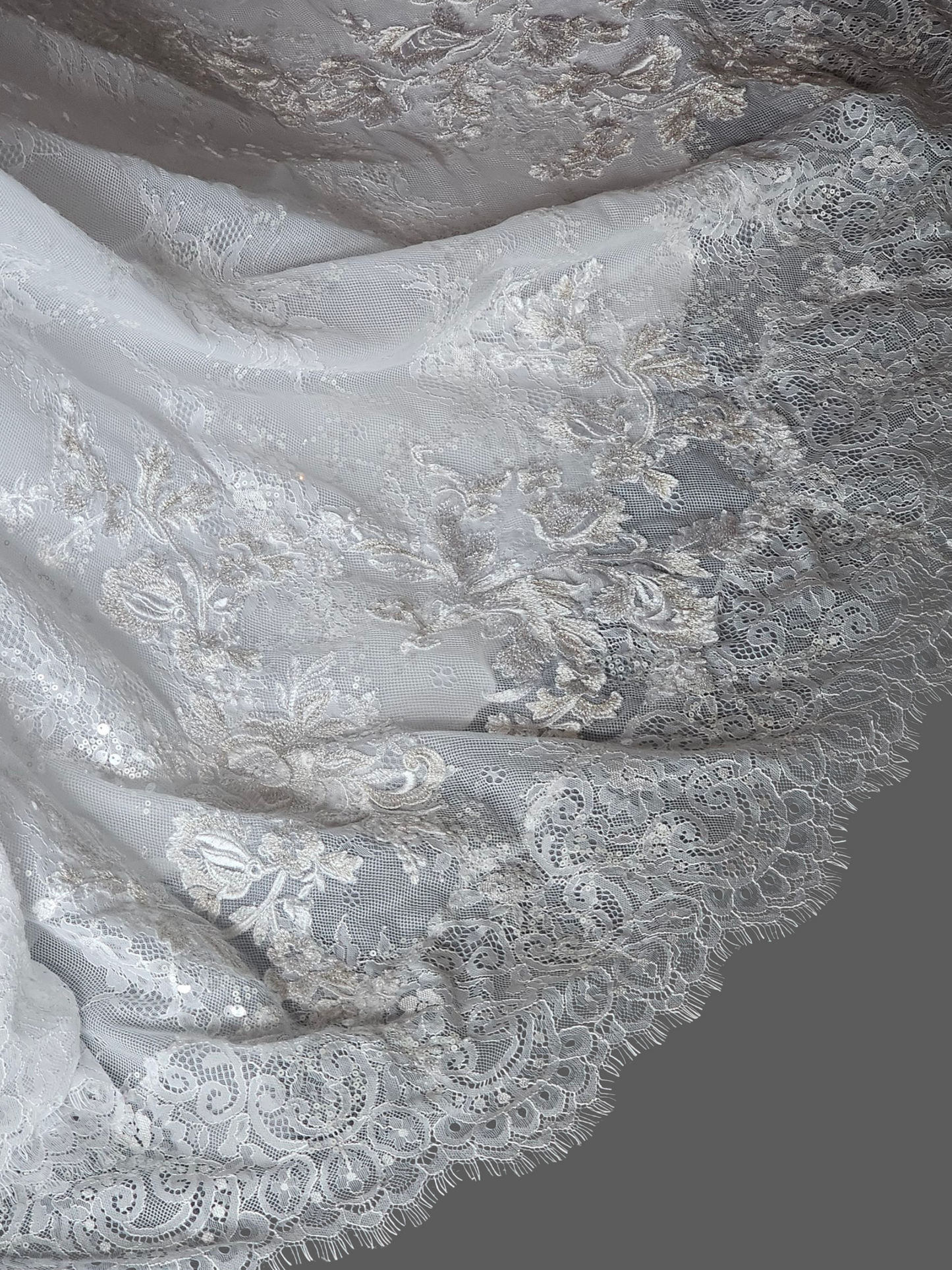 White Lace Metallic Embroidered Fit/Flare Wedding Gown - Mori Lee