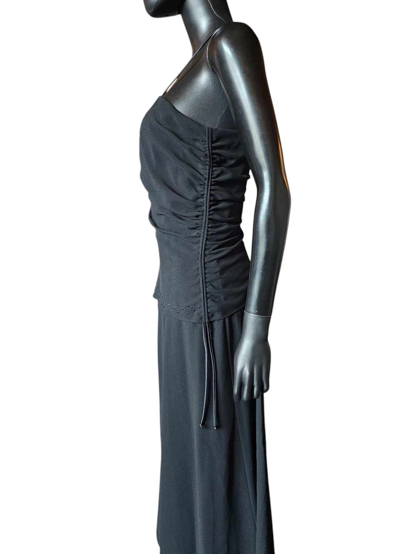 Black Crepe Asymmetrical Straight Cut Formal Dress