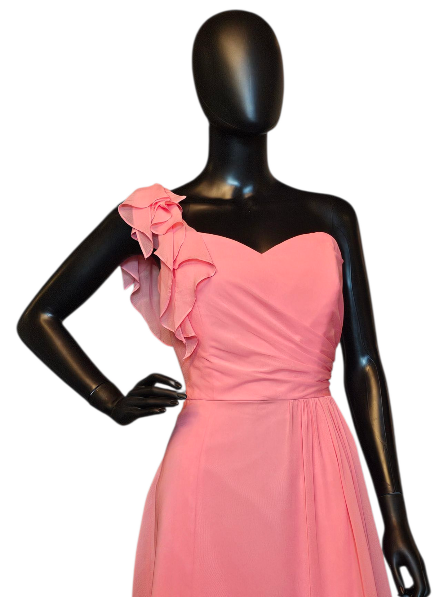 Coral Chiffon One Shoulder Party Dress - B2