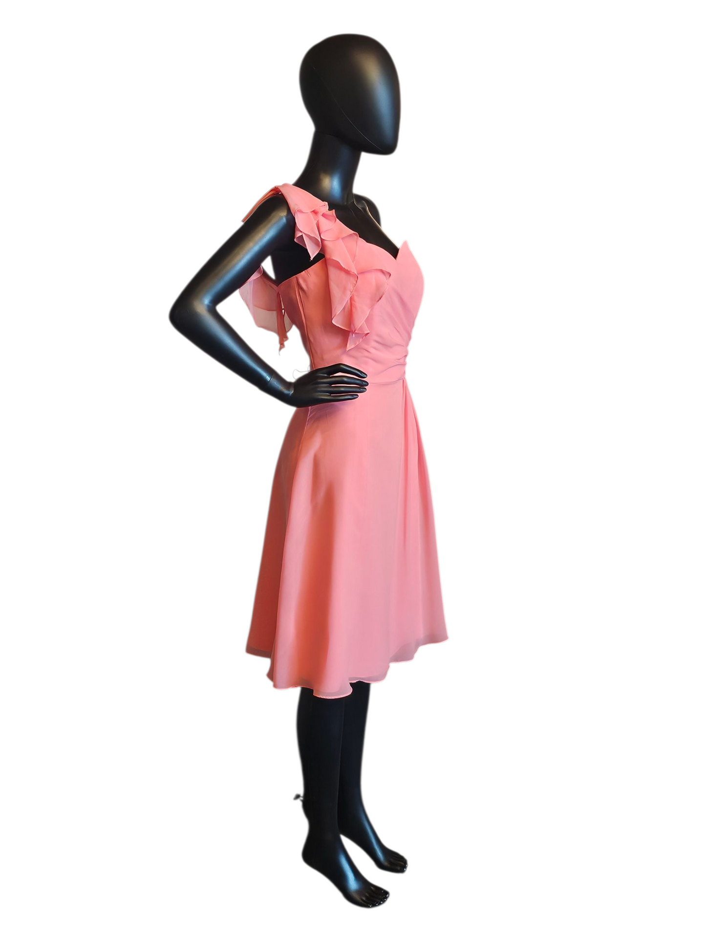 Coral Chiffon One Shoulder Party Dress - B2