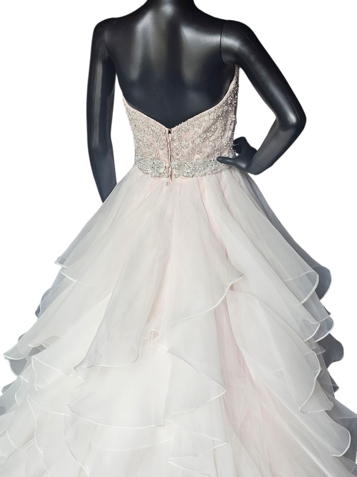 Sweetheart Strapless Blush Tiered Ball Gown Wedding Dress - Mori Lee