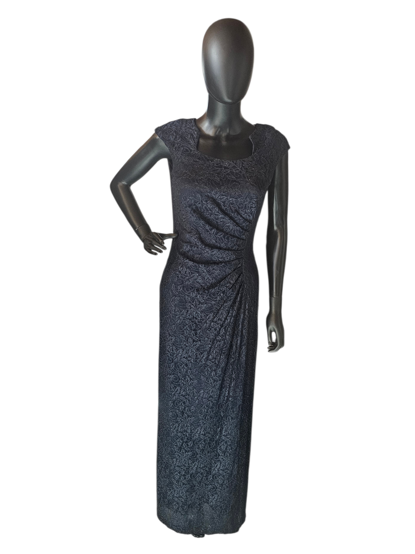Navy Lace Side Ruched Cap Sleeve Maxi Formal Dress - Tahari