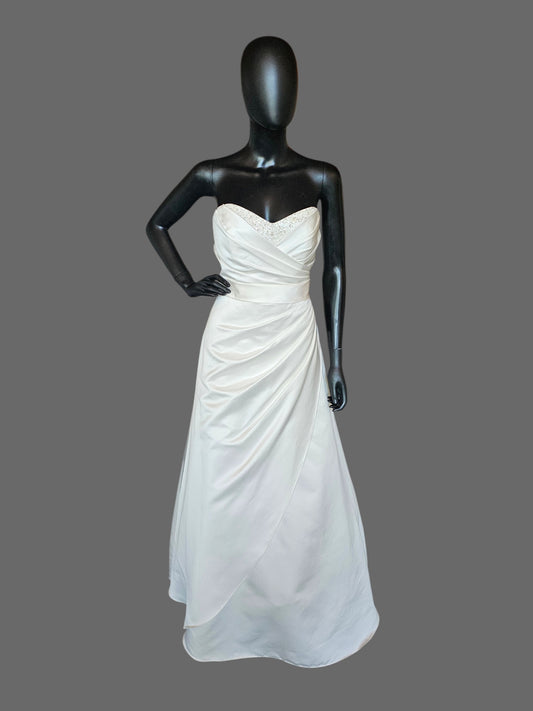 Ivory Satin Beaded V-Neck Side Sweep  - Alfred Angelo