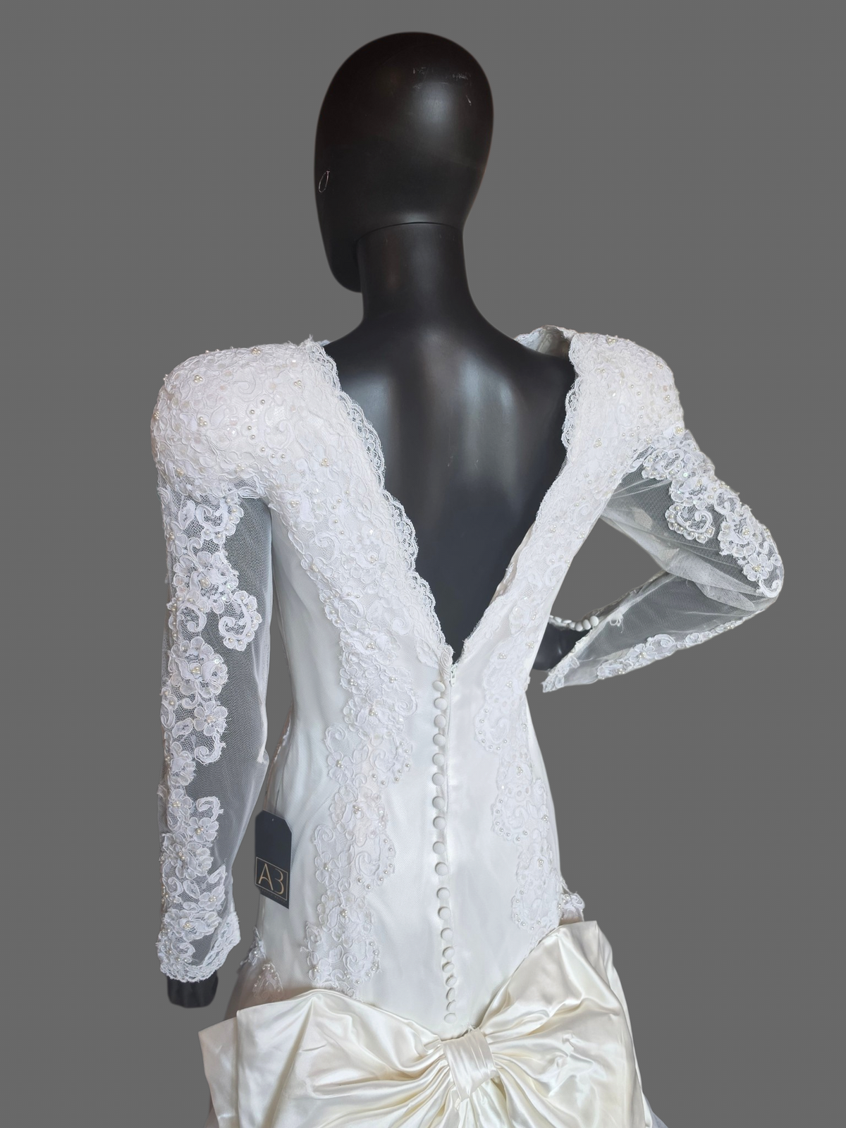 Vintage 80's Mermaid Long Sleeve With Bow - Davids Bridal
