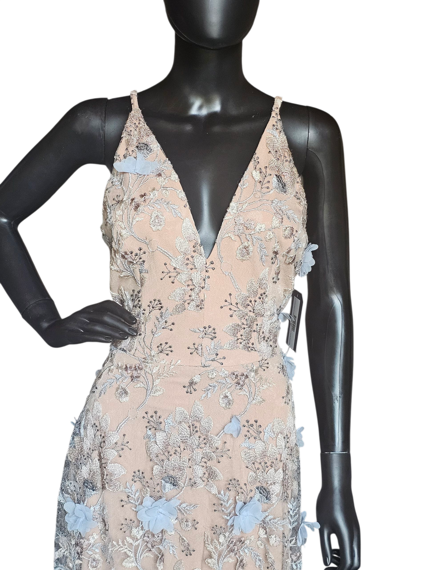 Blue/Pink/Nude 3D Floral Party Dress - Dress the Population