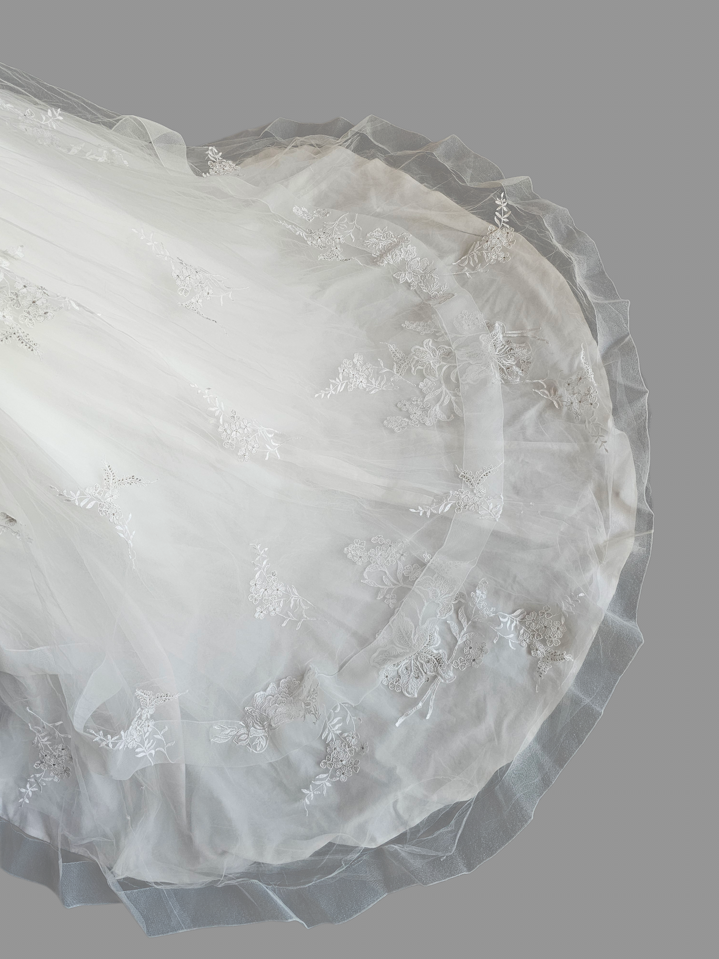 A-Line Floral Tiered Laced Sleeves Sweetheart Plunge Wedding Gown- Beloved