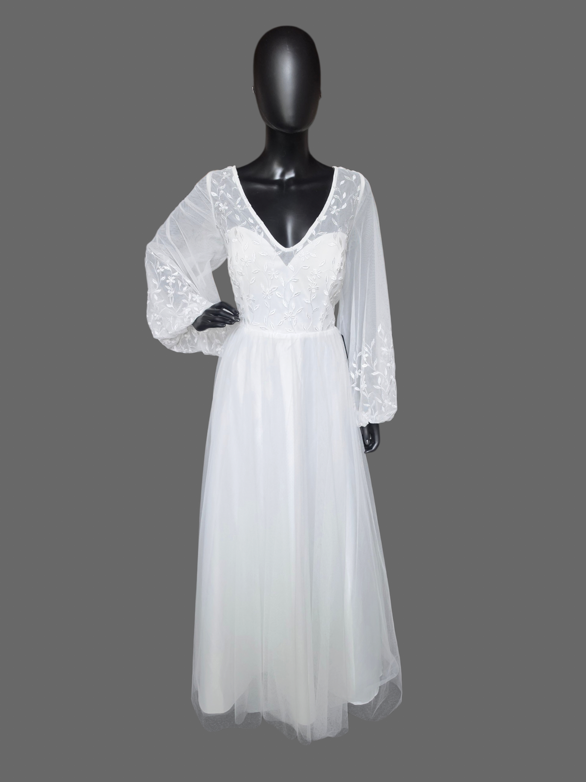 Ivory Boho Long Sleeve Casual Wedding Dress (No Train) - Ever Pretty