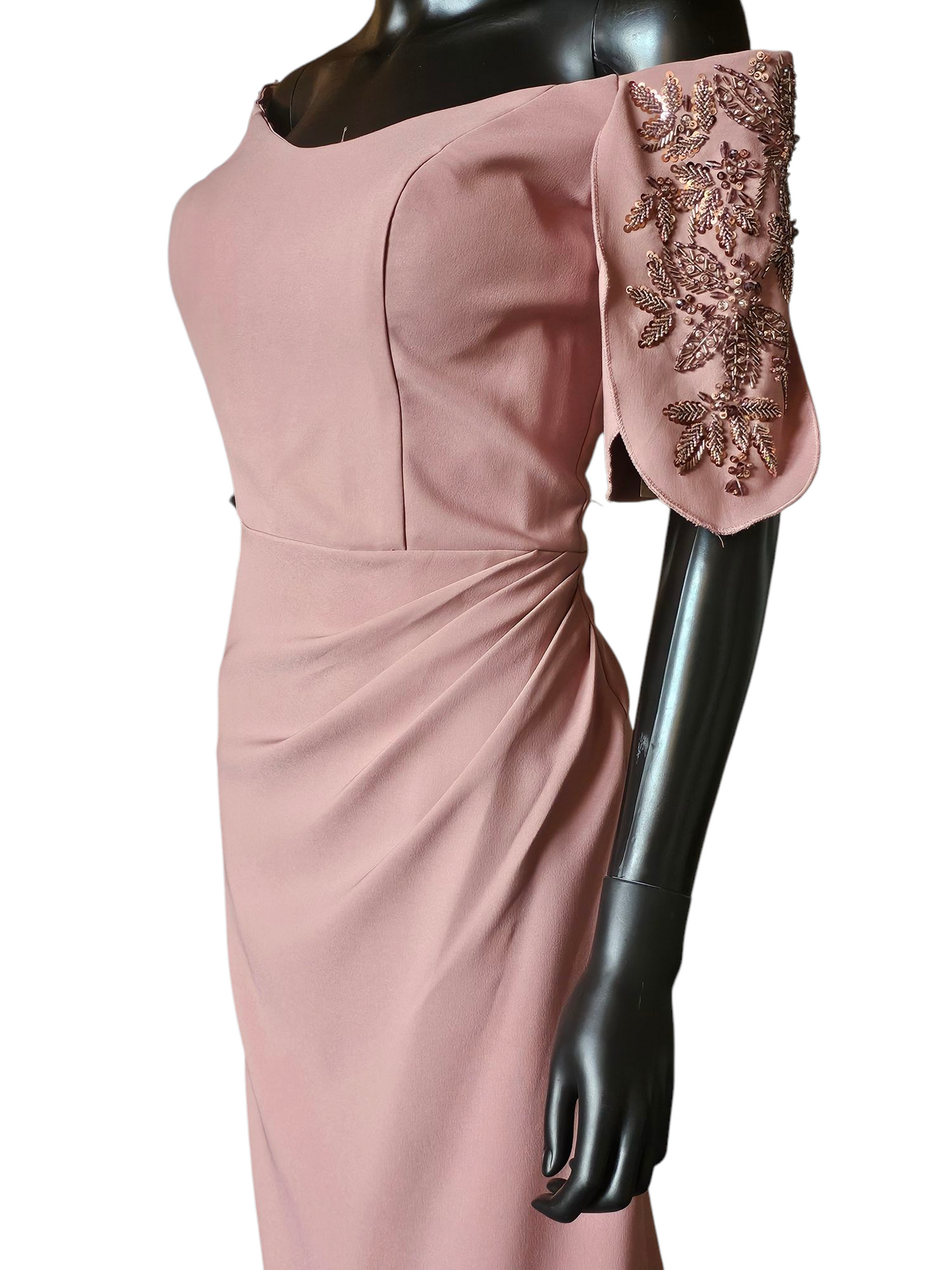 Dusty Rose Off Shoulder Fit/Flare Formal Gown - Madeline Gardner