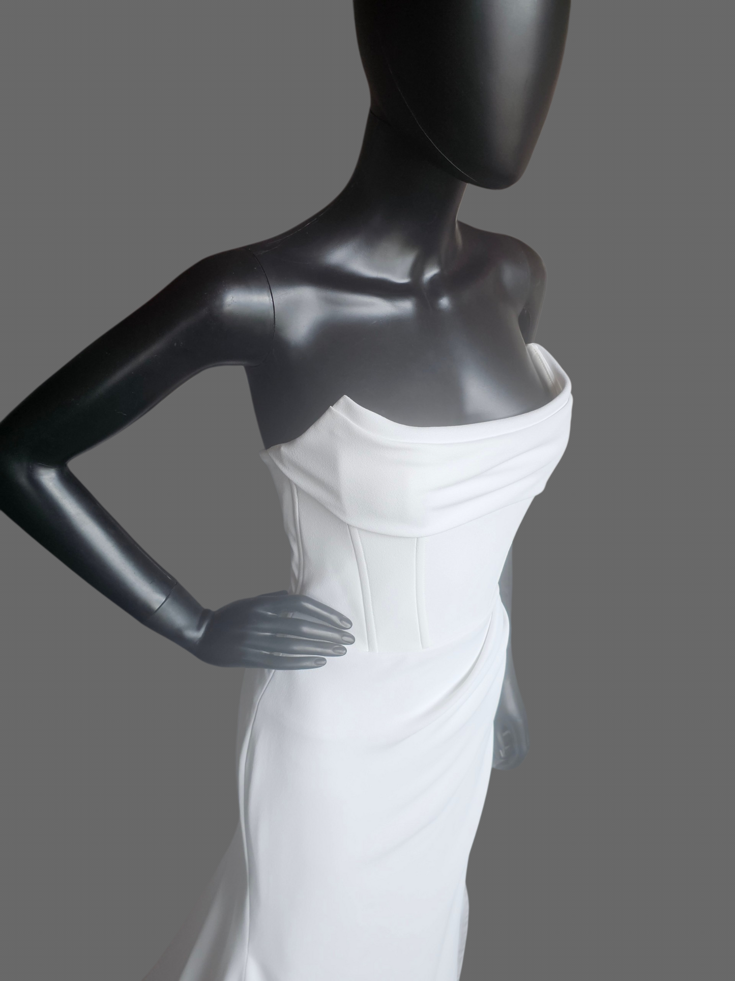 Minimalist Crepe Fit/Flare Cat Eye Side Ruched Wedding Gown - Alyssa Kristen