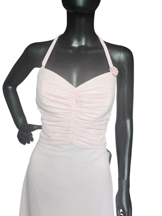 Petal Pink Chiffon Shirred Halter Party/Cocktail Midi Dress NWOT- Mori Lee