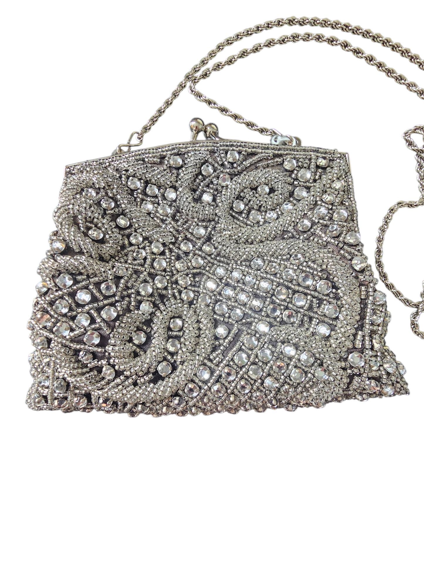 Black/Silver Crystal Beaded Clasp Handbag