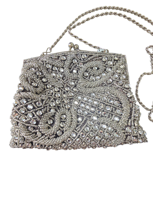 Black/Silver Crystal Beaded Clasp Handbag