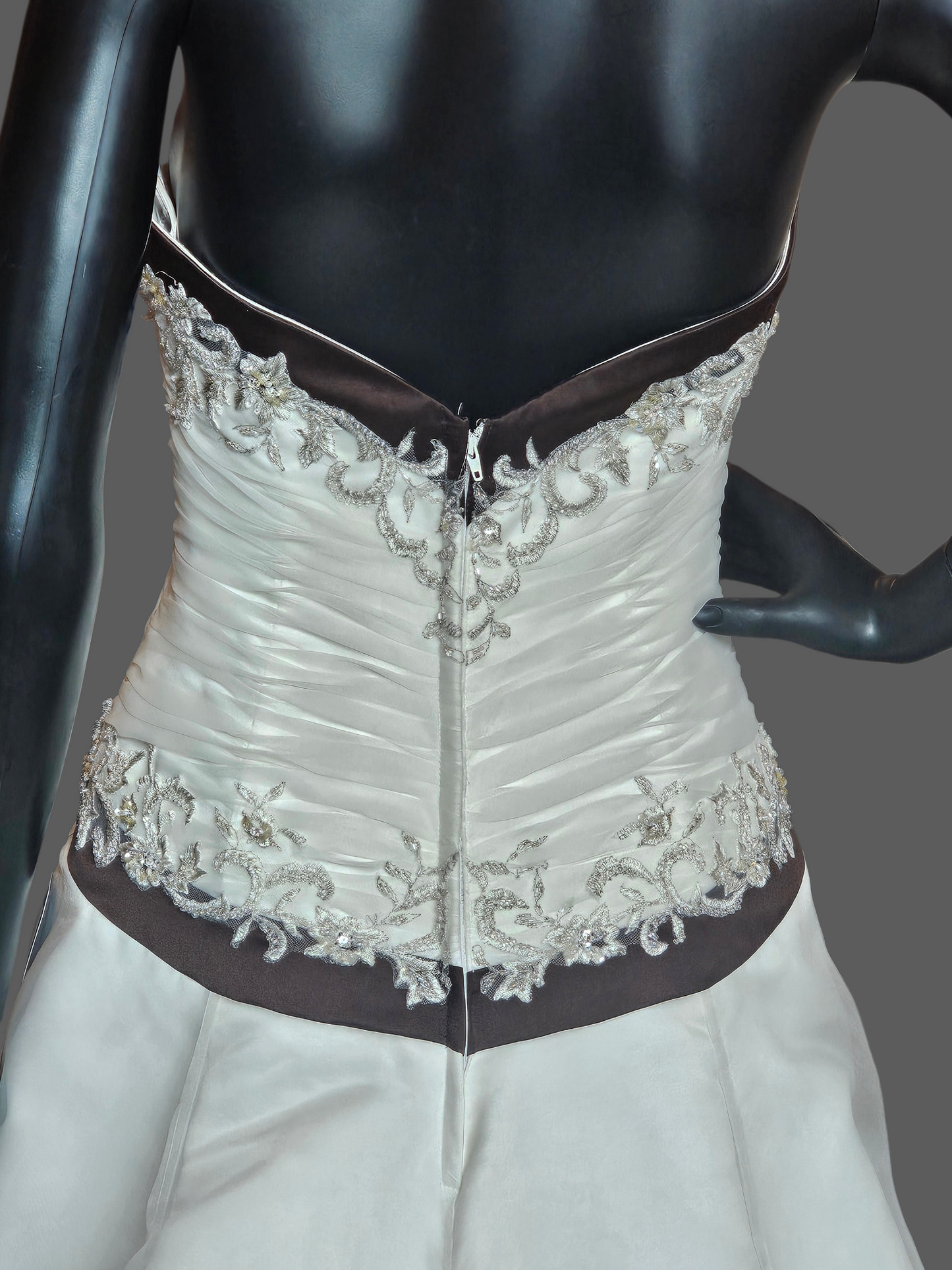 Ivory/Chocolate Satin Sweetheart A-line Wedding Gown - Bonny