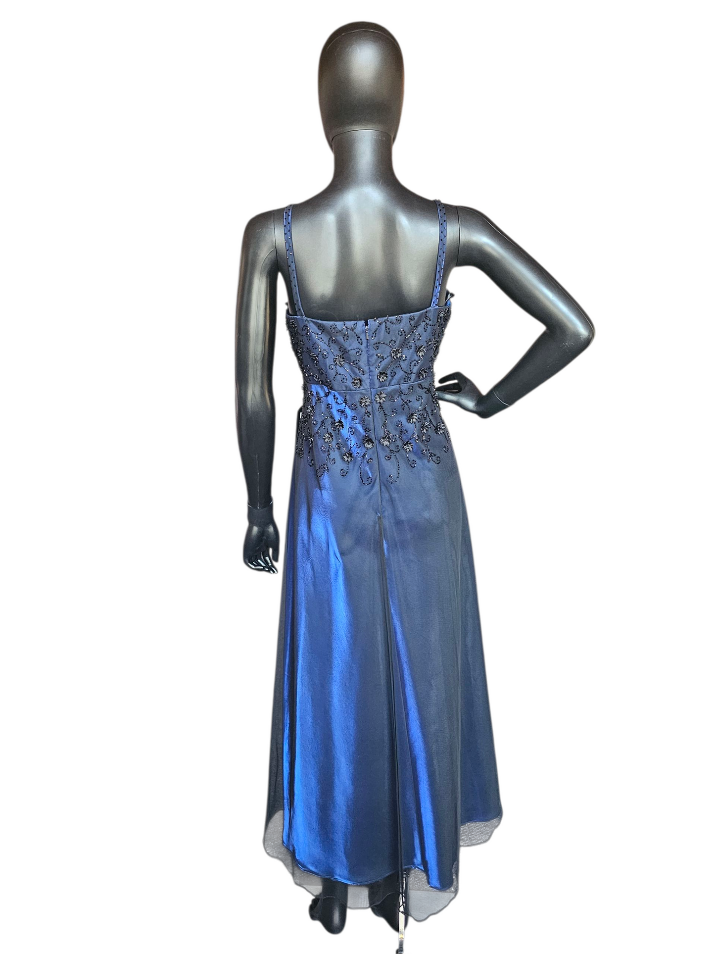 Electric Blue/Black Flower Overlay Formal Dress