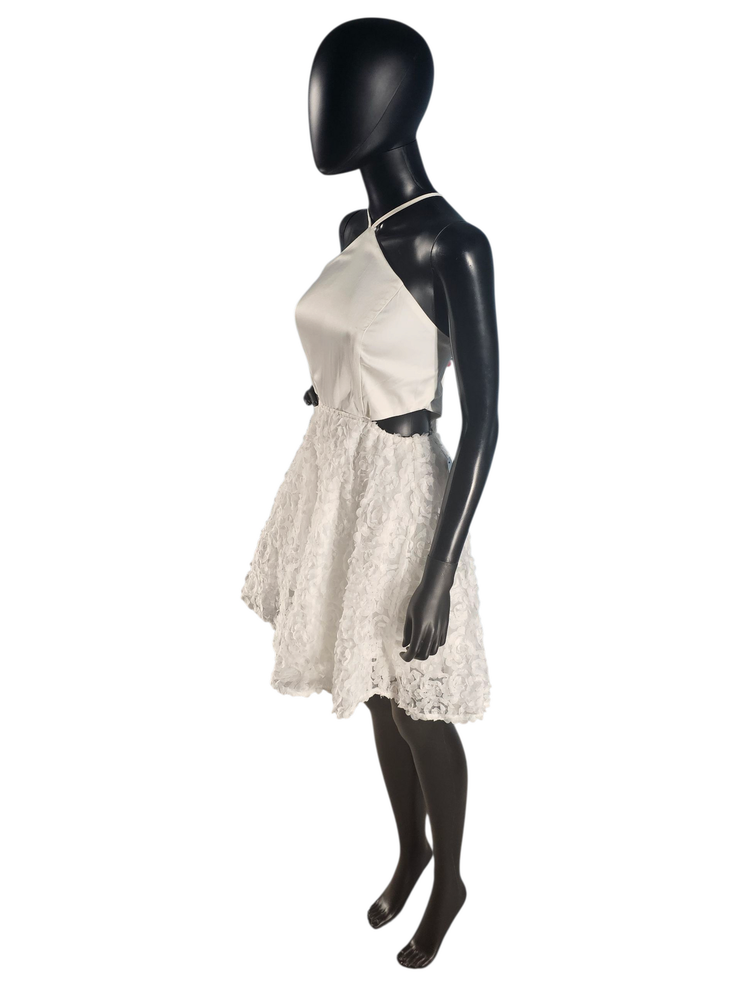 Short White Satin Halter Organza Flower Party Dress - NWT - Fashion Nova