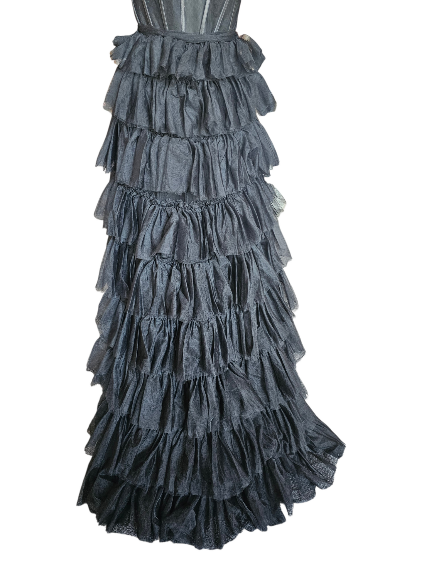 Black A-Line Illusion Corset Tiered Skirt Formal/Prom Dress - Cecilia