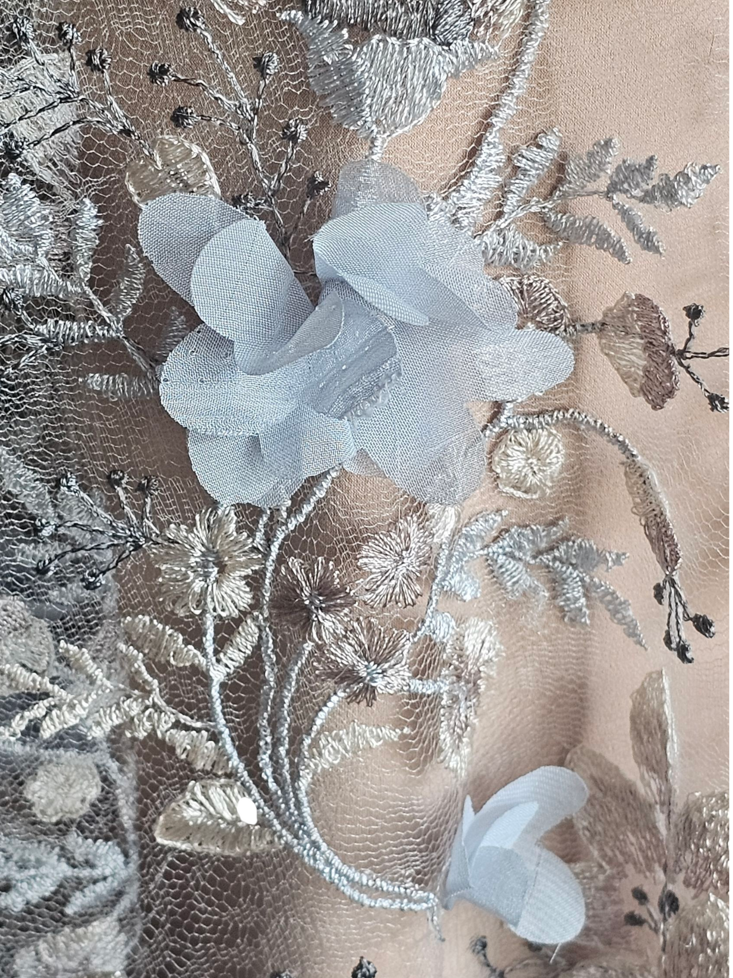 Blue/Pink/Nude 3D Floral Party Dress - Dress the Population