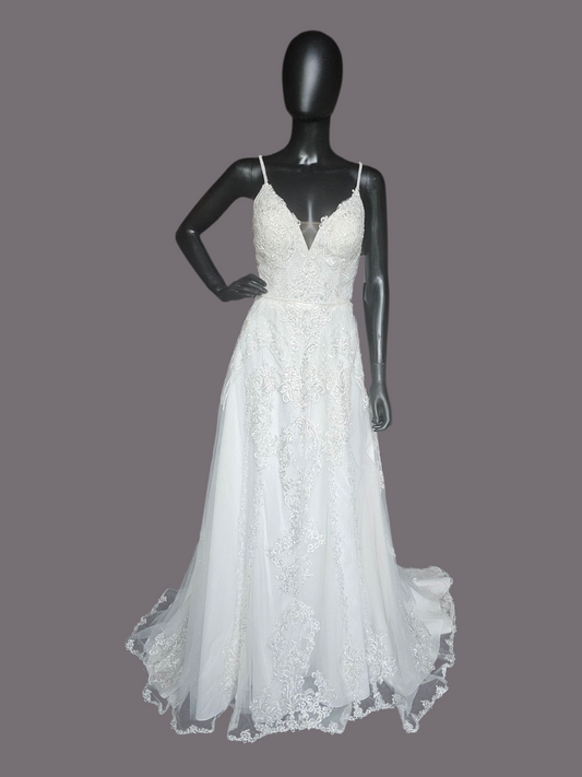 Sparkle A-Line Plunge Spaghetti Strap Wedding Gown - Oleg Cassini