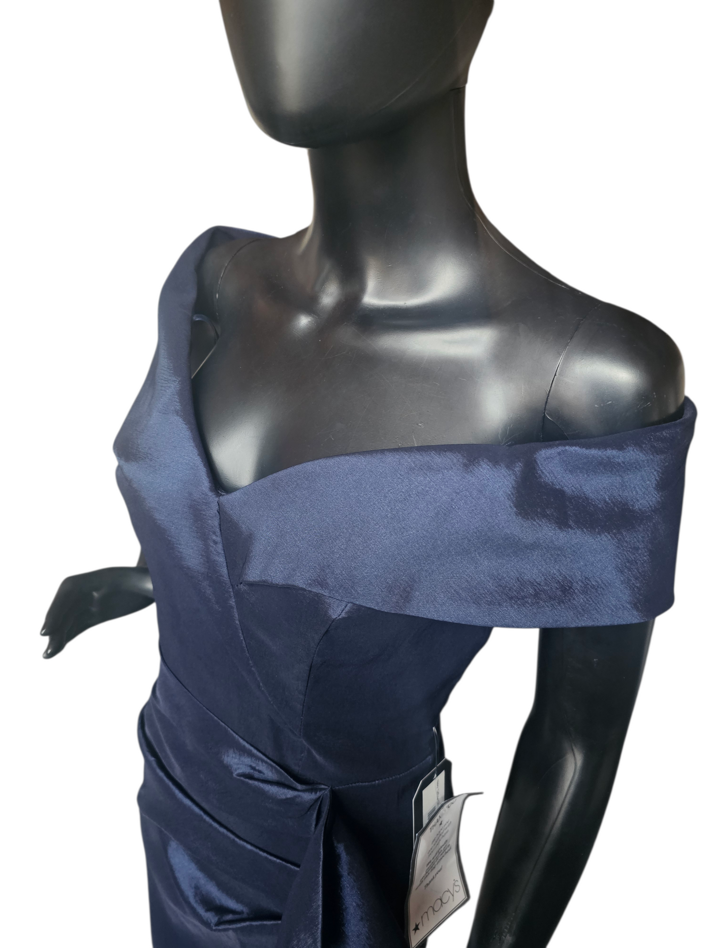 Navy Taffeta Off Shoulder Formal Dress Petite - Xscape