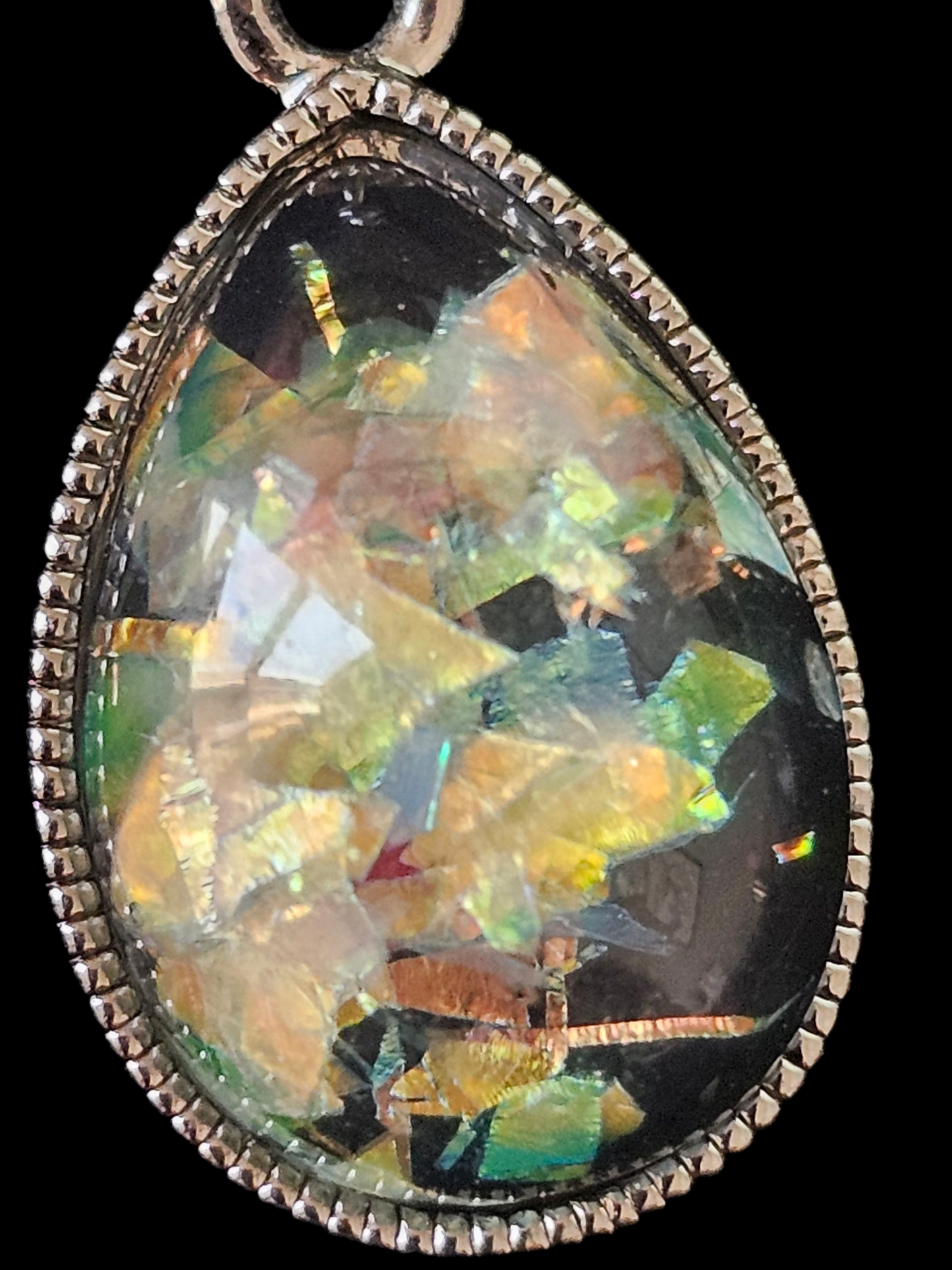 Burnished Silver Blue/Green Resin Necklace/Earring Set