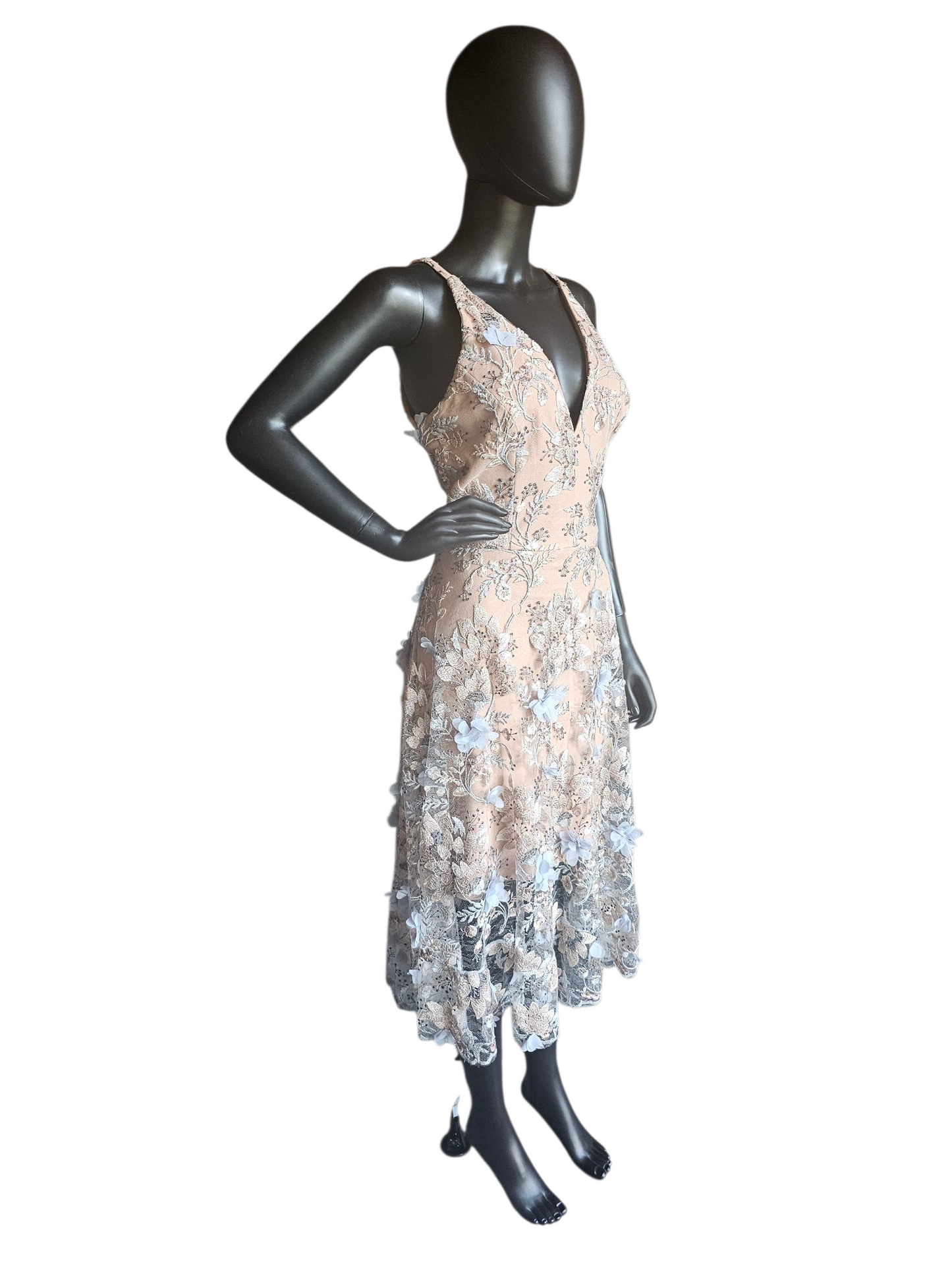 Blue/Pink/Nude 3D Floral Party Dress - Dress the Population