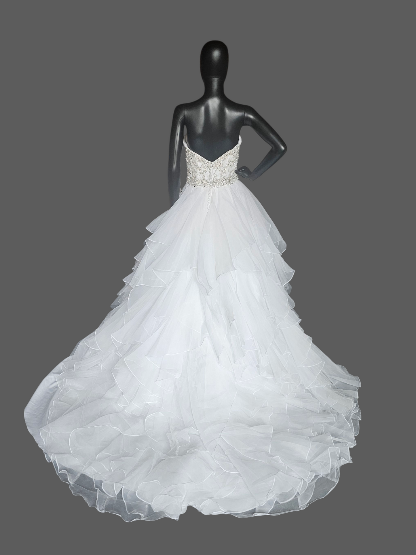 White Strapless Tiered Organza Ballgown Wedding Dress NWOT - Mori Lee