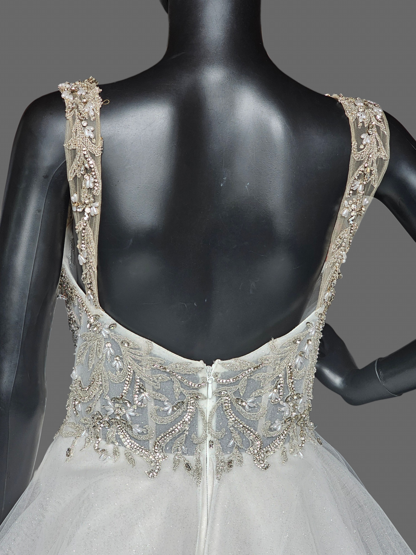 Silver Crystal/Glitter Tulle Ballgown Wedding Gown - Lucia
