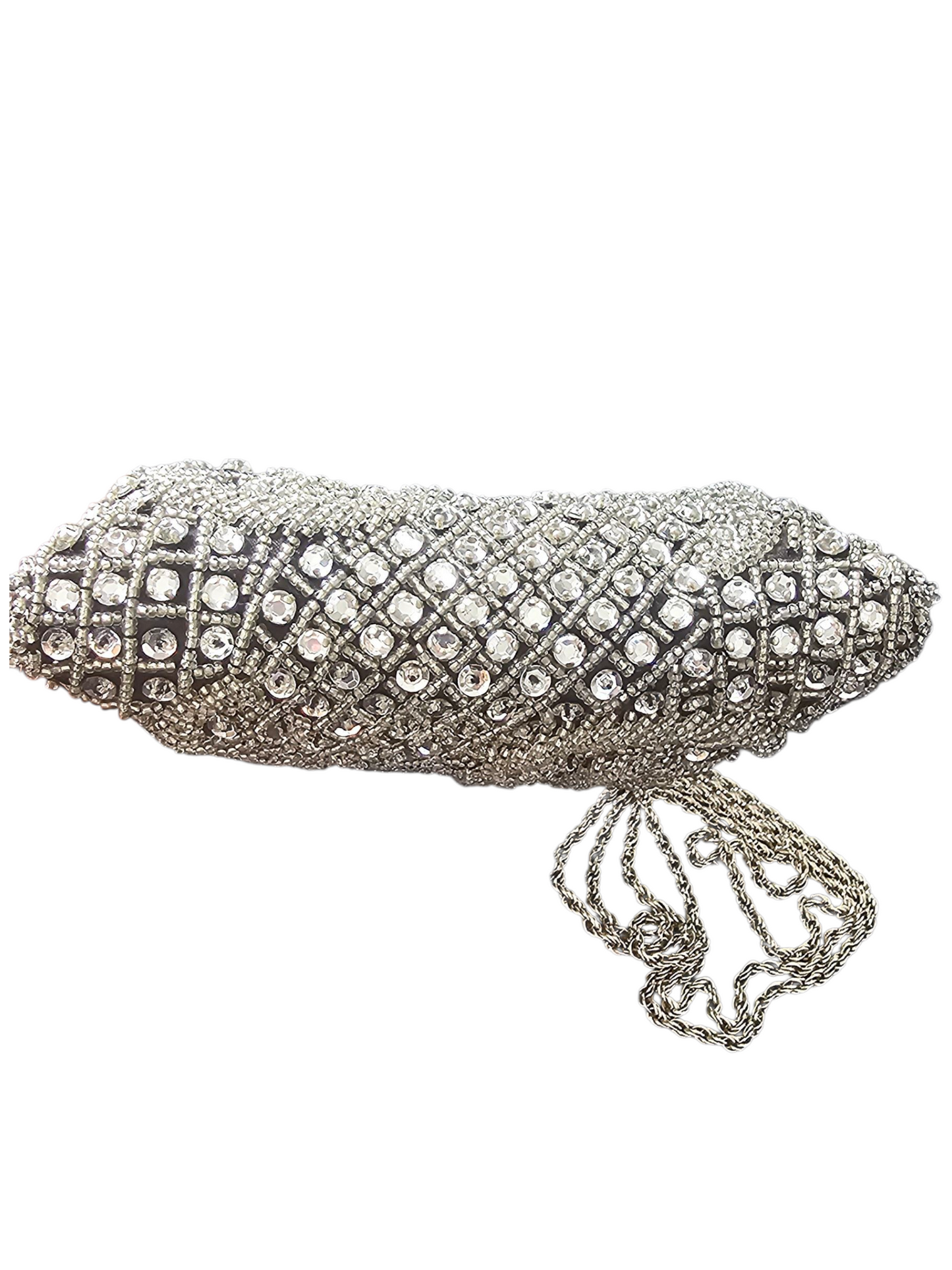 Black/Silver Crystal Beaded Clasp Handbag