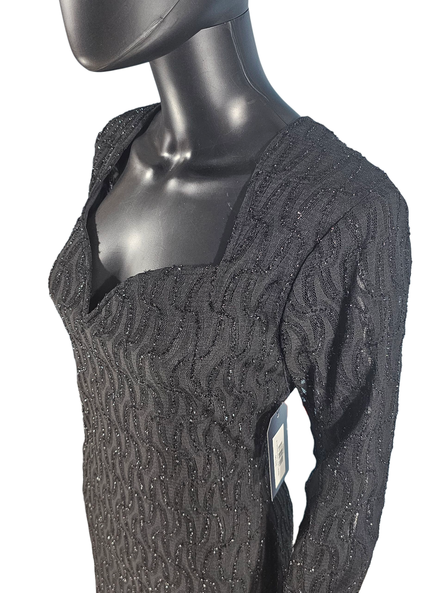 Vintage Black Sparkle Detail Long Sleeve Cocktail Dress