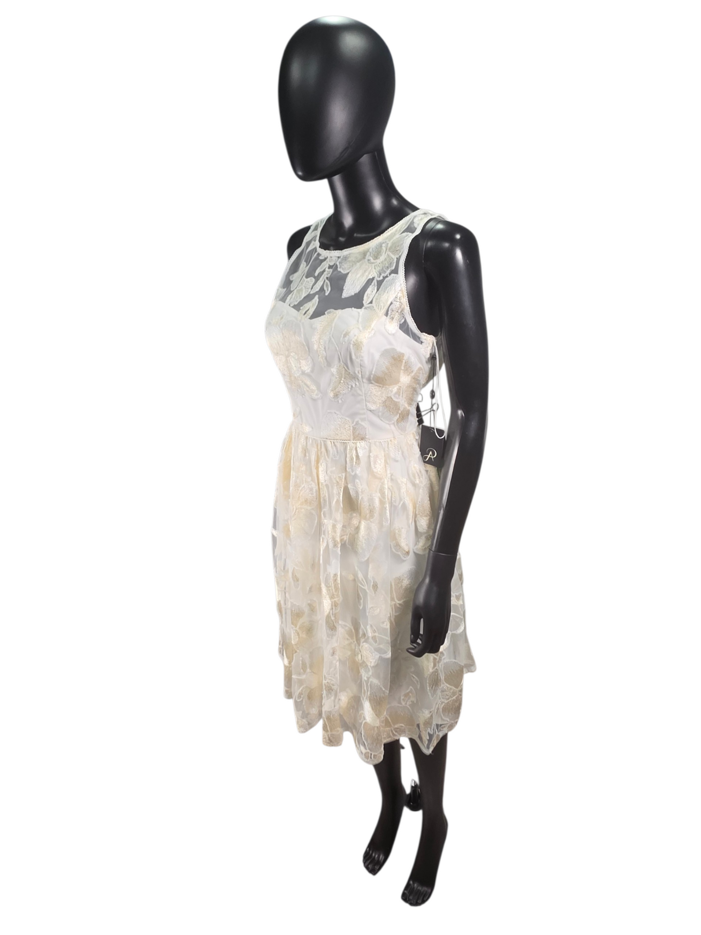 Ivory/Blush Floral Embroidered A-Line Knee Length Illusion Back & Top - Adrianna Papell