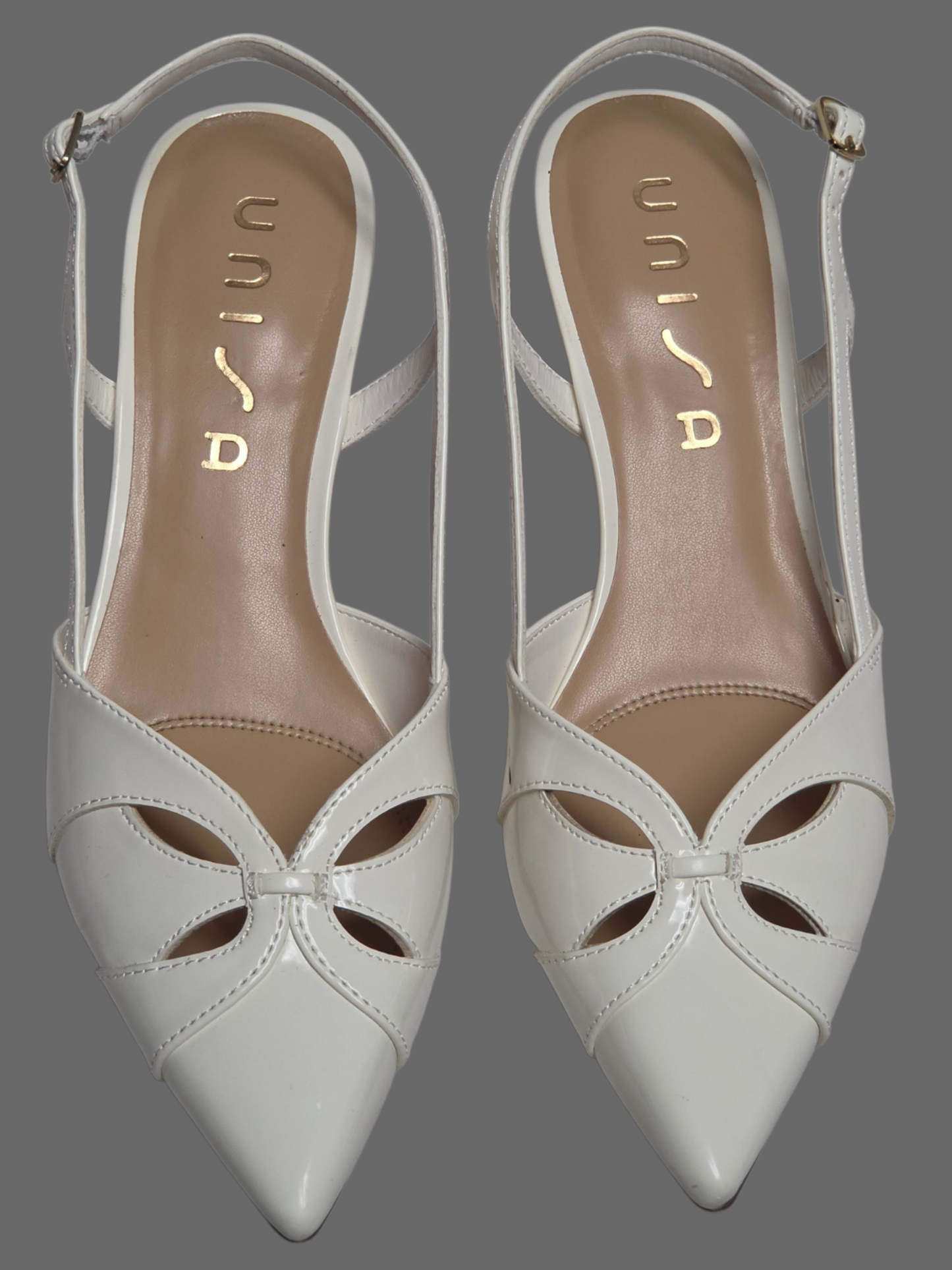 Ivory Patent Leather Slingback Kitten Heel Shoe - Unisa