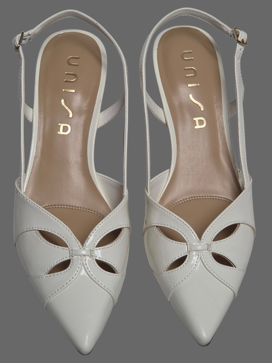 Ivory Patent Leather Slingback Kitten Heel Shoe - Unisa