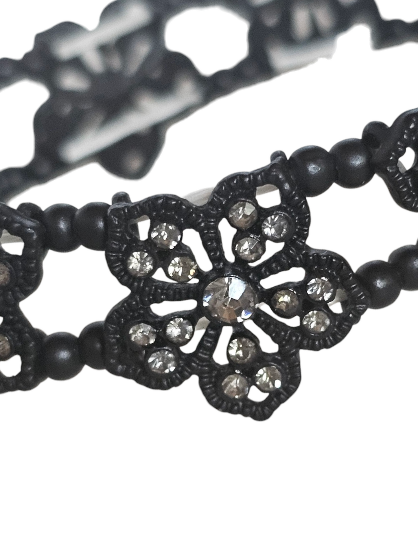 Black Crystal Flower Stretch Bracelet